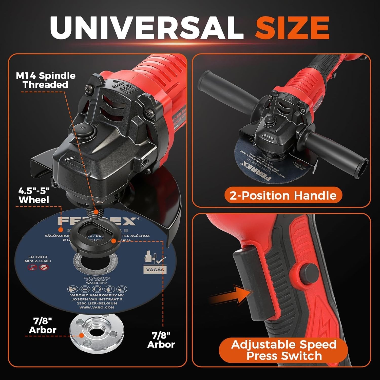 21V Cordless Angle Grinder 4-1/2&Prime; Brushless 2×5.0Ah Battery Cutting Tool Kit