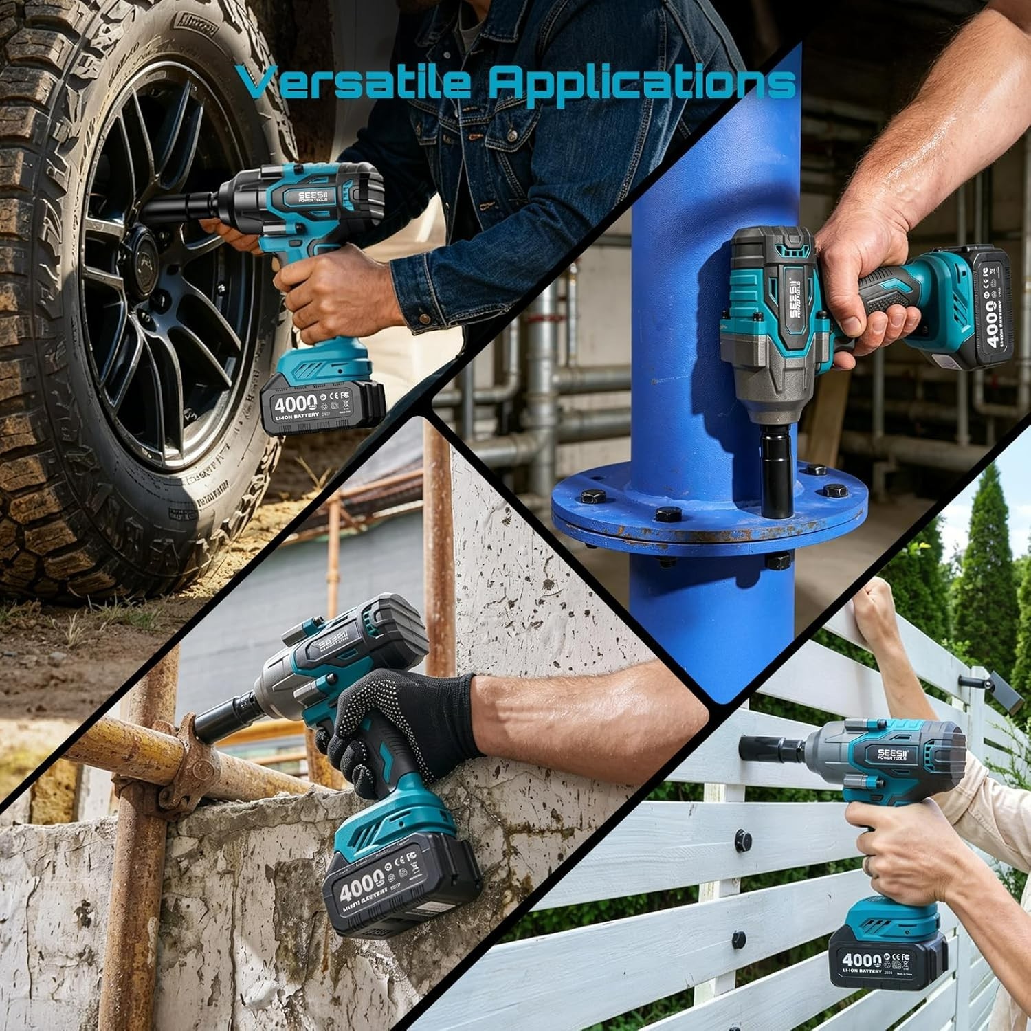 Seesii 1000N.m (738ft-lbs) Cordless Impact Wrench High Torque,1/2&Prime; Brushless Imp