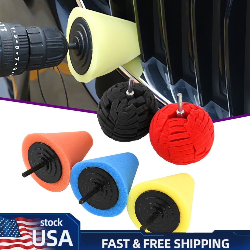 5Pcs Foam Drill Polishing Cone Ball Pads Kit Car Waxing Buffing Wheel Polisher