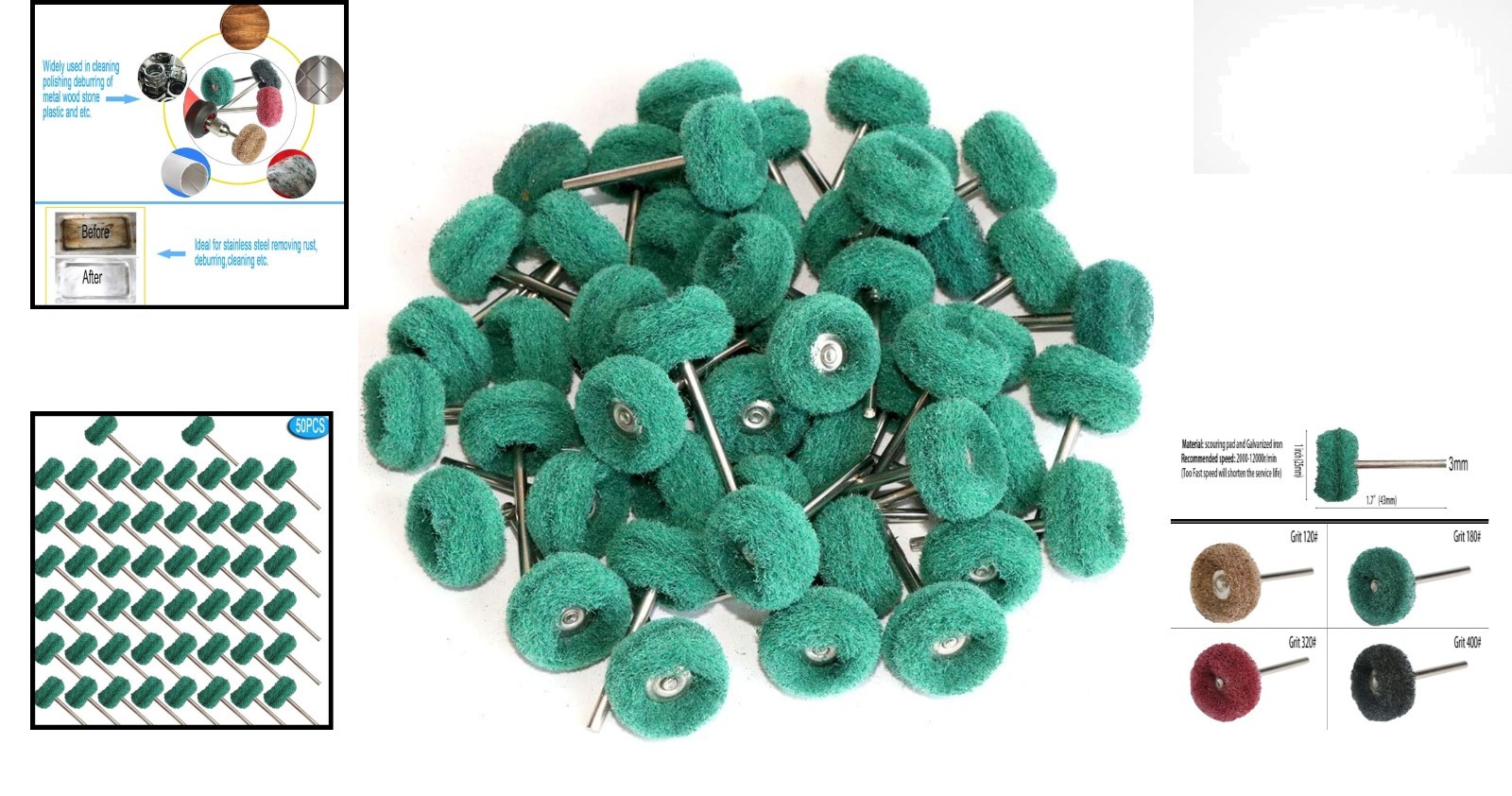 Nylon 50PCS Mini Buffing Wheels with 3mm Shank for Rotary Tools and Polishers