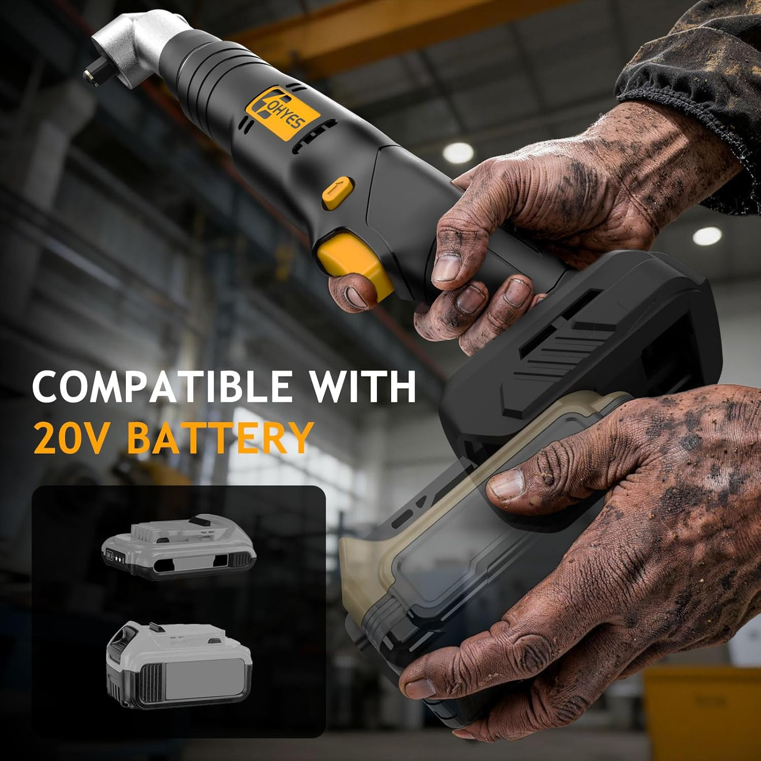 Cordless Right Angle 1/2 » Impact Wrench + 1/4 »Driver Fit for Dewalt 20V Max Ba