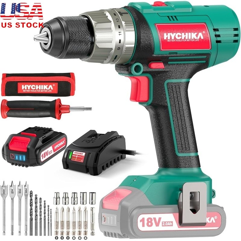 Cordless Hammer Drill 18V 400 In-lbs Torque 21 Clutch LED Light Battery New