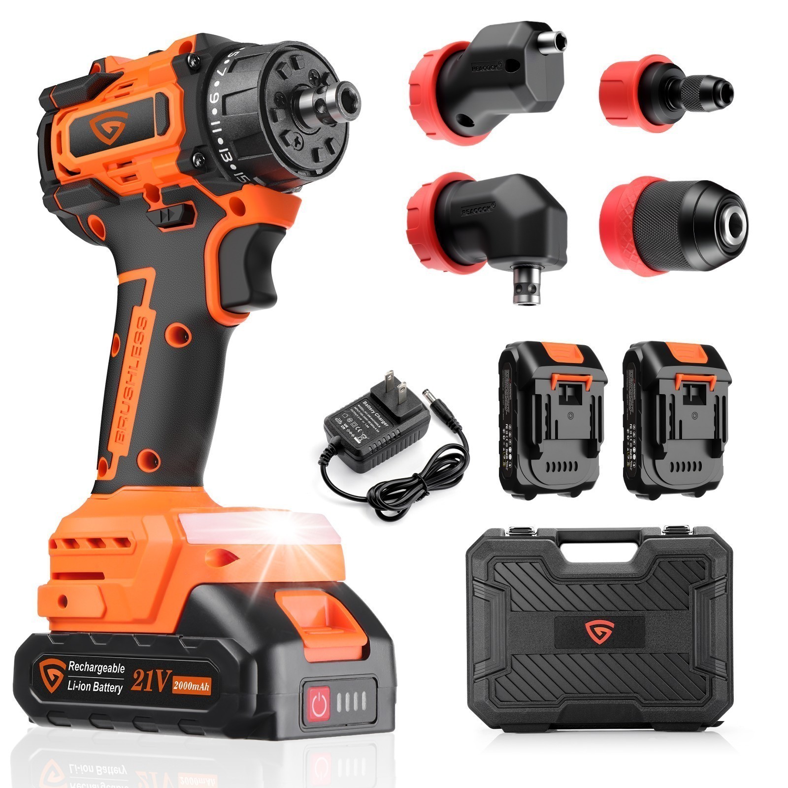 Impact Wrench Heavy Duty Dual-speed Variable 2PCS 2.0Ah LI-ION BATTERY 0-1500RPM