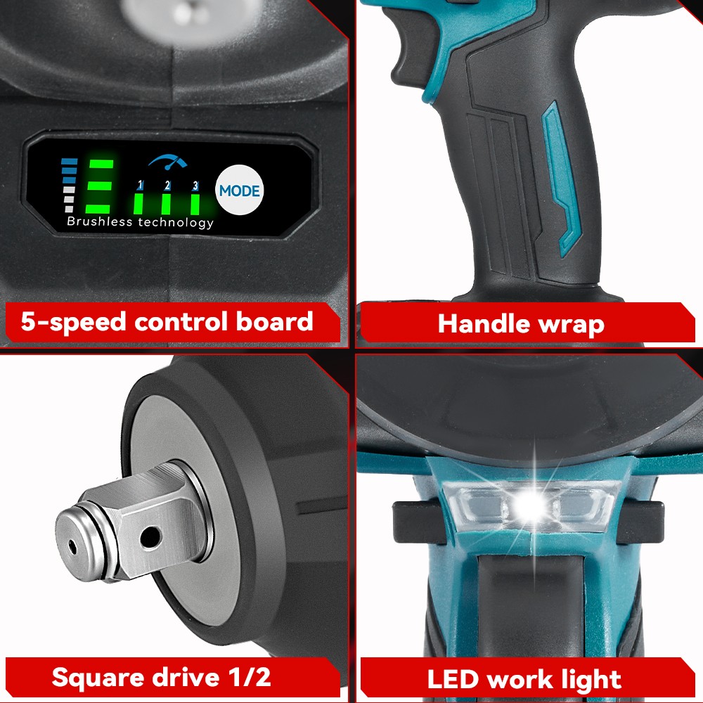 2800Nm Cordless Impact Wrench 1/2 » Brushless High Power Driver 2 Batteries US