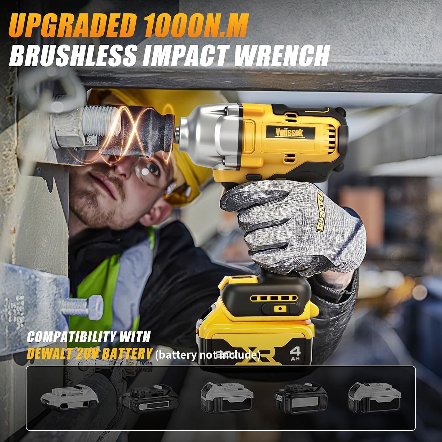 Cordless Impact Wrench 1/2 inch for Dewalt 20V Battery, 1000N.m Impact Driver Hi