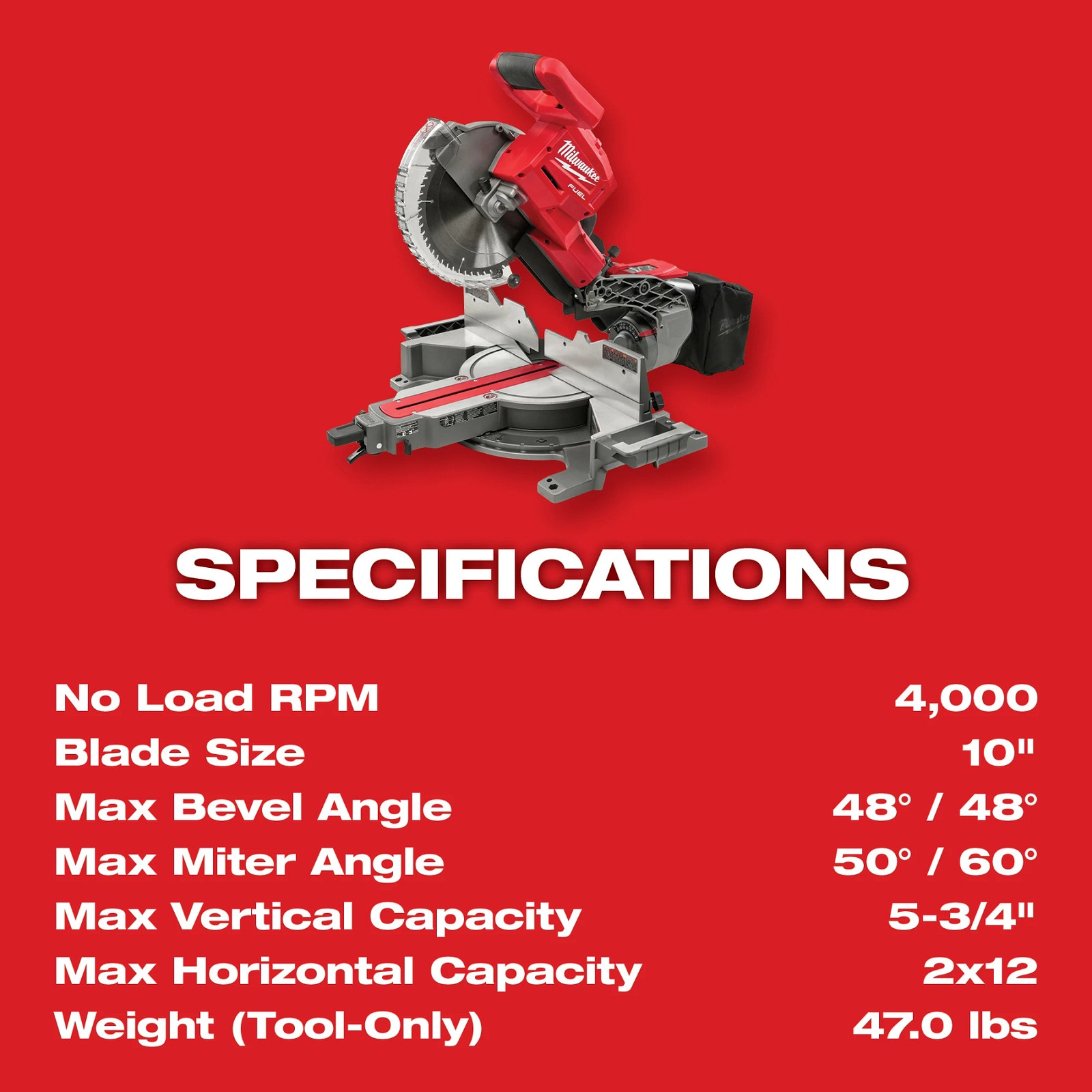 Milwaukee Tool 2734-20 M18 FUEL Dual Bevel Sliding Compound Miter Saw Tool Only