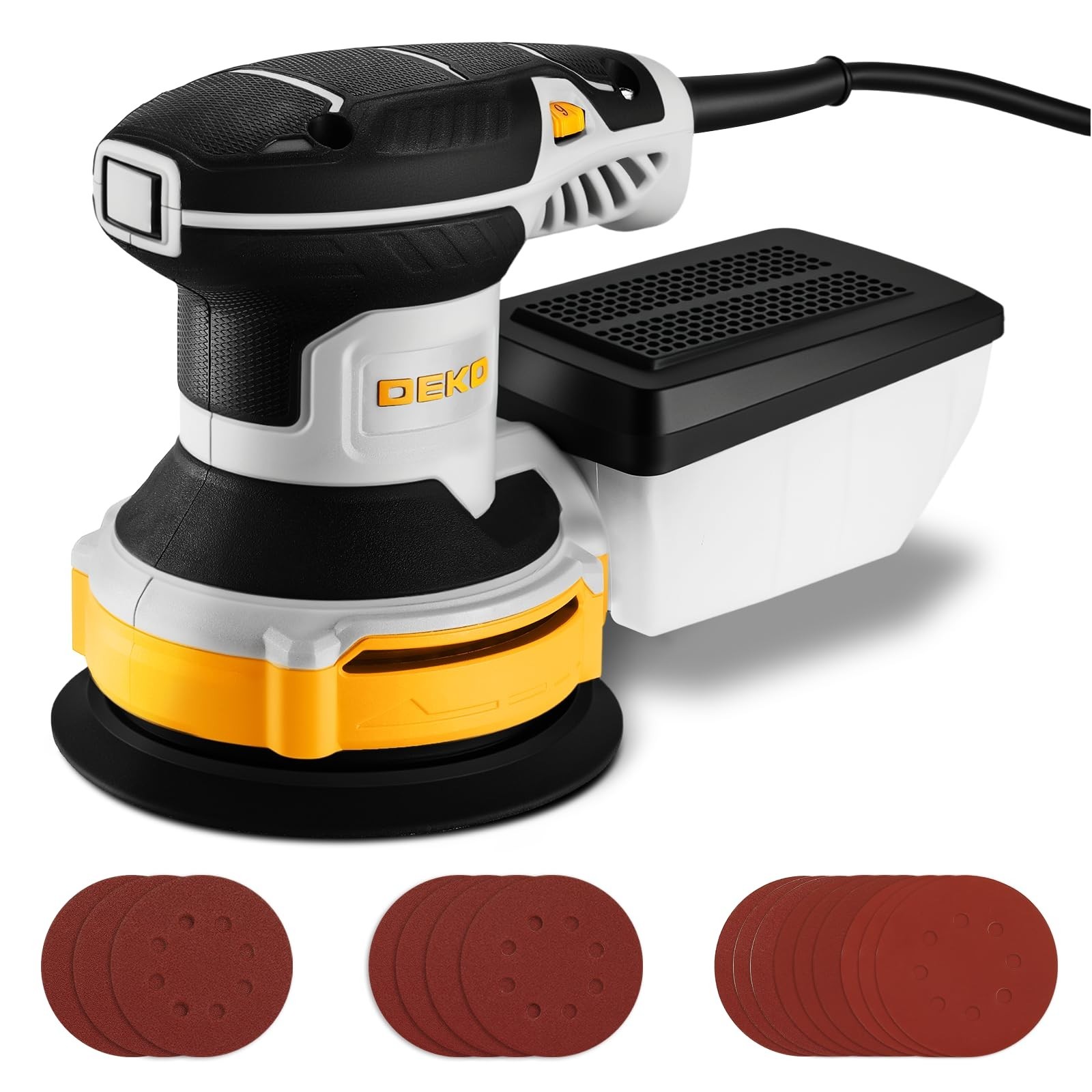 5&Prime; Corded Random Orbital Sander with Dust Box, 6 Speeds, 16 Sandpapers for Woodw