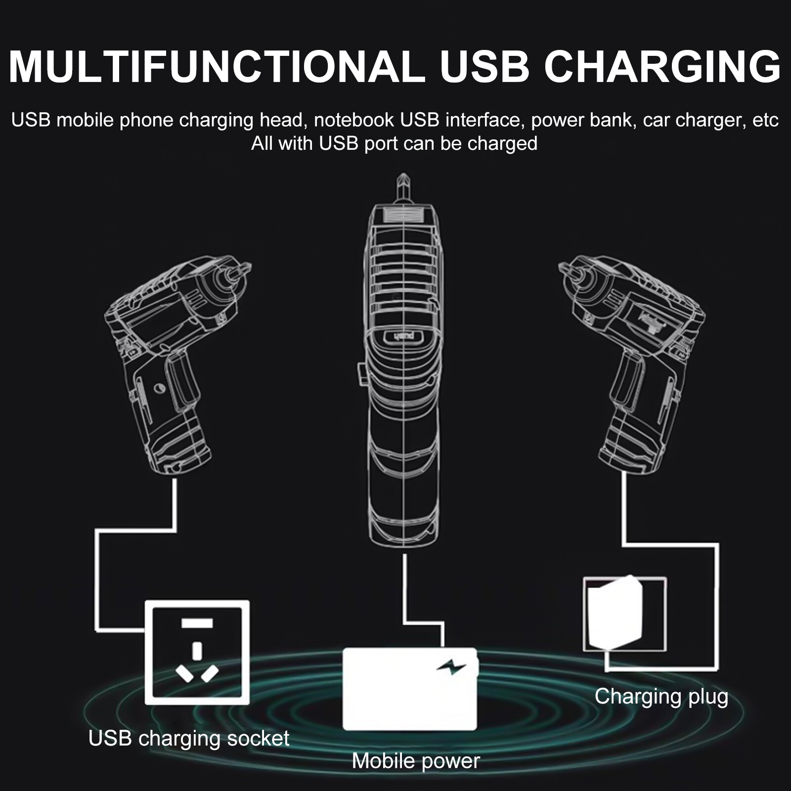 47 in 1 Electric Screwdriver Drill Set Power Tool Rechargeable Wireless Cordless