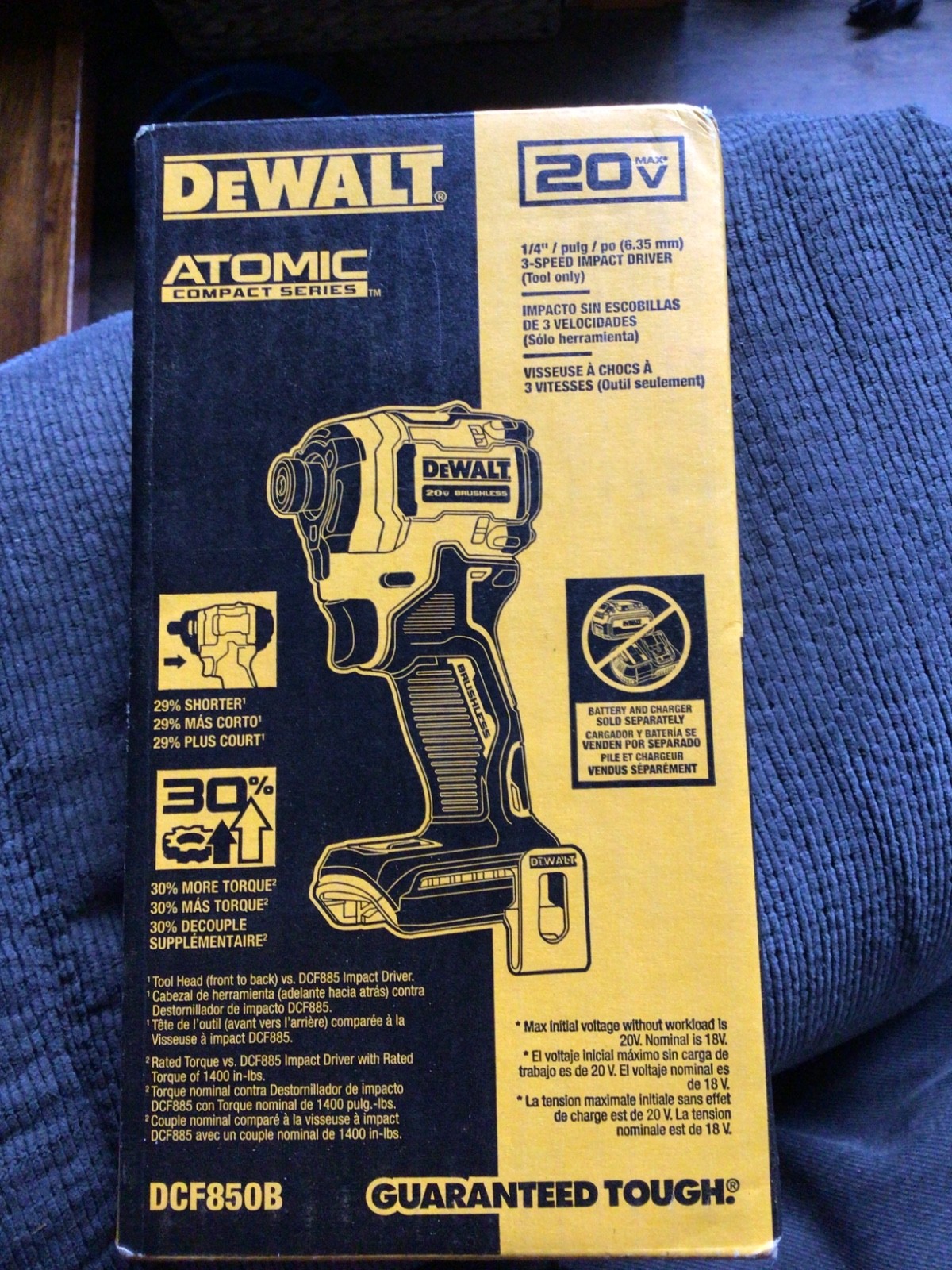 New Dewalt DCF850B ATOMIC 20V MAX* 1/4 in. Brushless 3-Speed Impact Driver