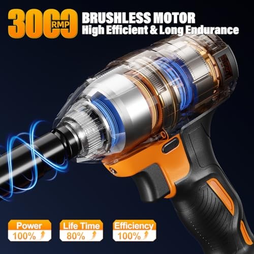 Brushless Impact Wrench 3-in-1 500N.m (369Ft-lbs) Torque 500N.m-2 Batteries