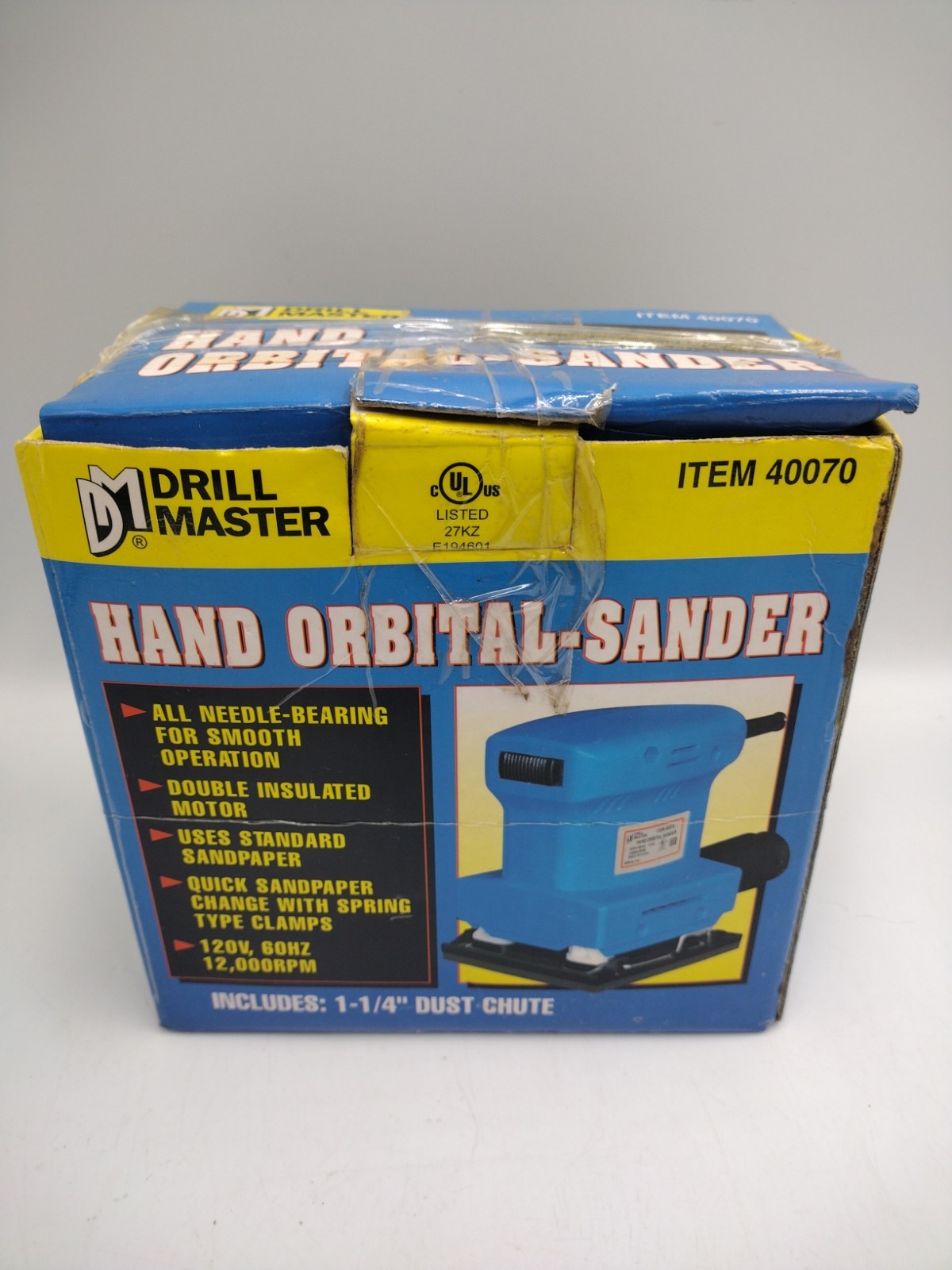 Drill Master Hand Orbital Sander Item # 40070-no dust bag. Box and Manual.