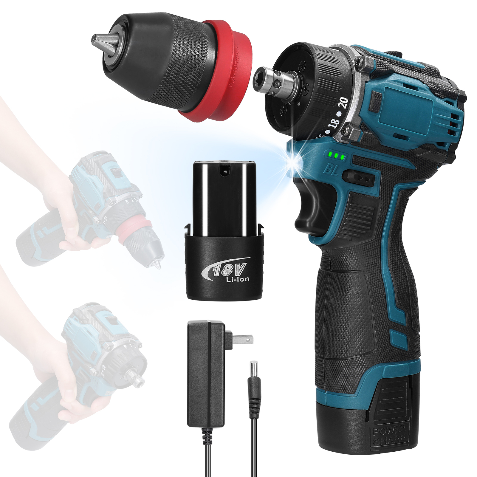 18V 2in1 Drill Electric Screwdriver Multi-function Tool 45Nm E3S5