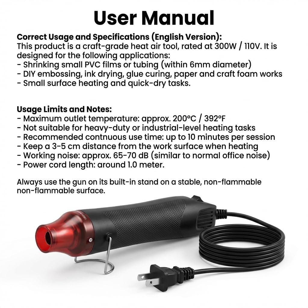 300W Mini Portable Heat Gun Hot Air Tool for Crafts Epoxy Resin Shrink Projects