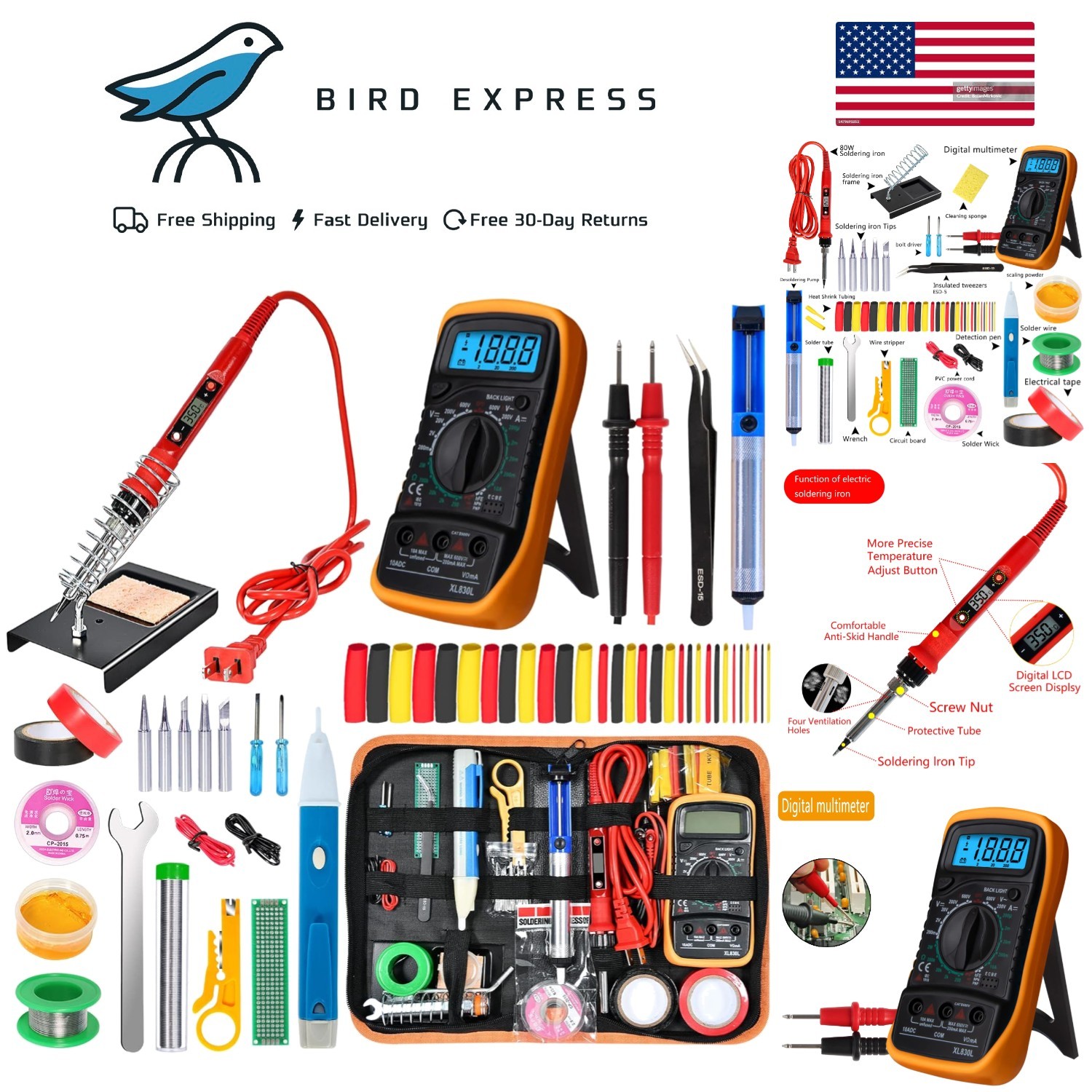 80W LCD Digital Soldering Iron Kit w Adjustable Temperature Portable WeldingTool