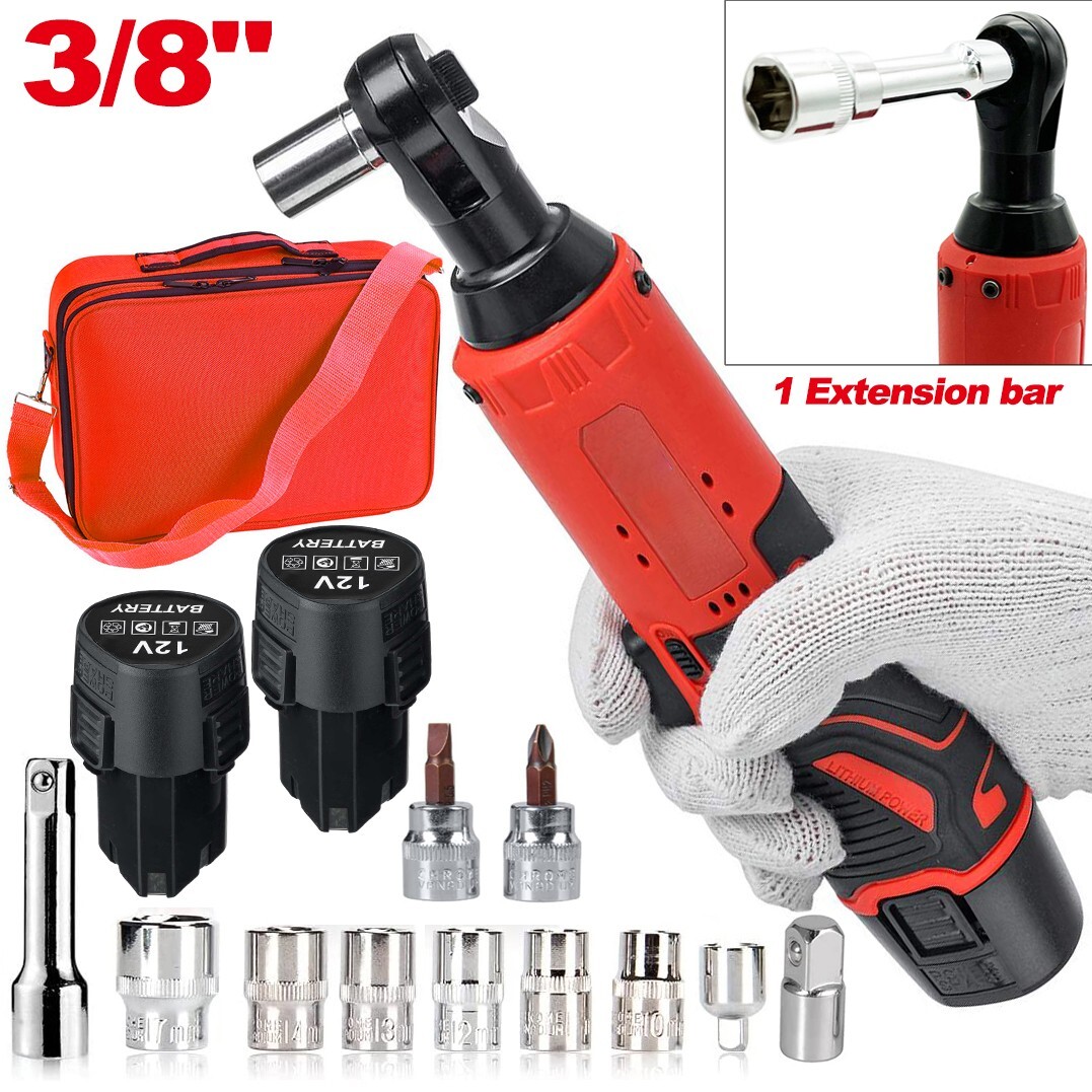 12V 3/8&Prime; Cordless Electric Ratchet Socket impact Wrench Right Angle Battery 60Nm