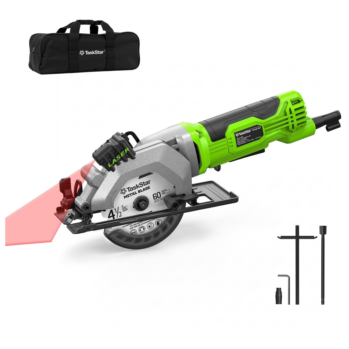 TaskStar CS02 4-1/2 in Circular Saw 4.8A 4000RPM Laser Guide Rip Fence 3 Blades