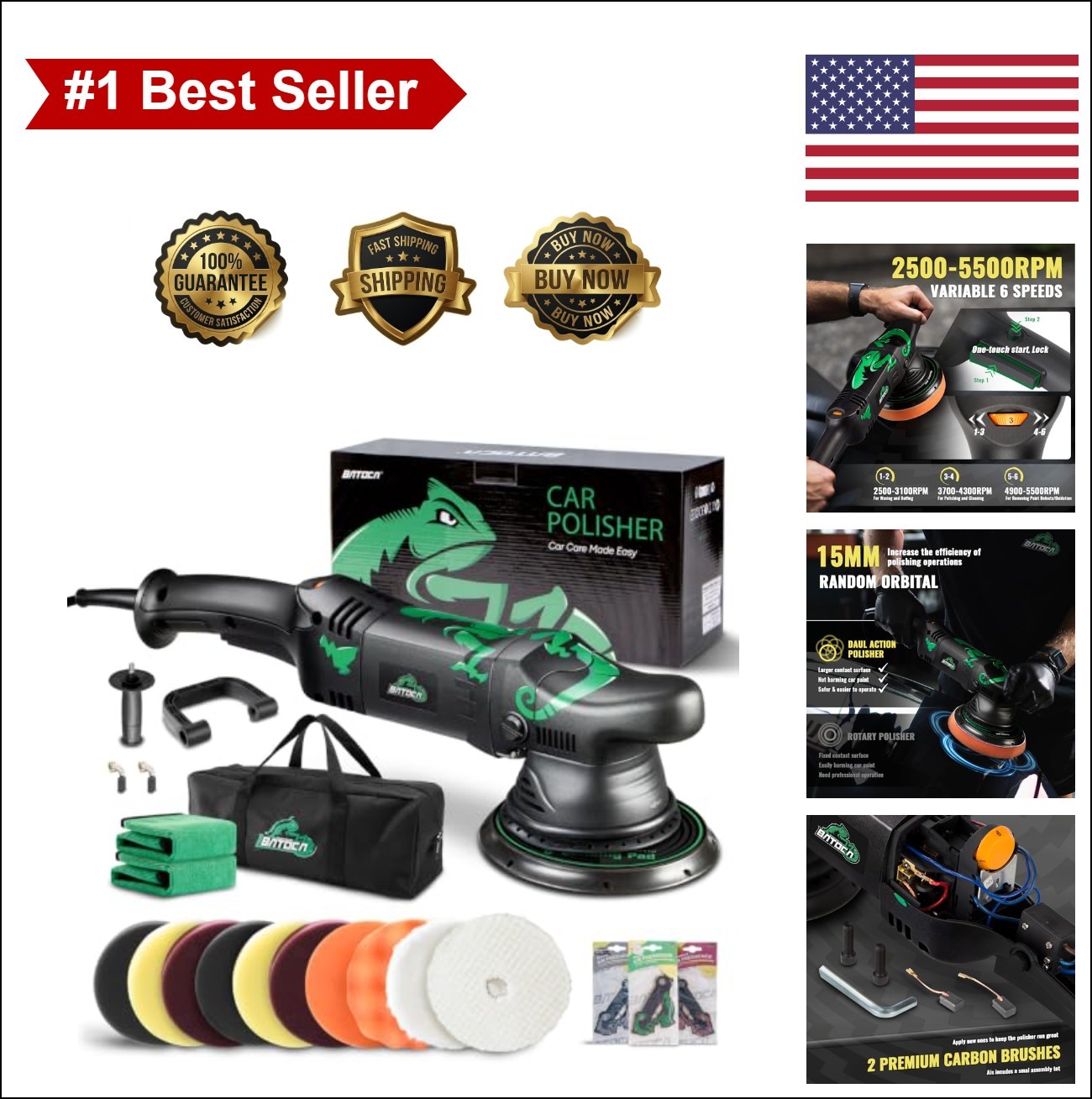 Dual Action Random Orbital Car Polisher 700W 6 Variable Speeds 6 Inch Foam Pads