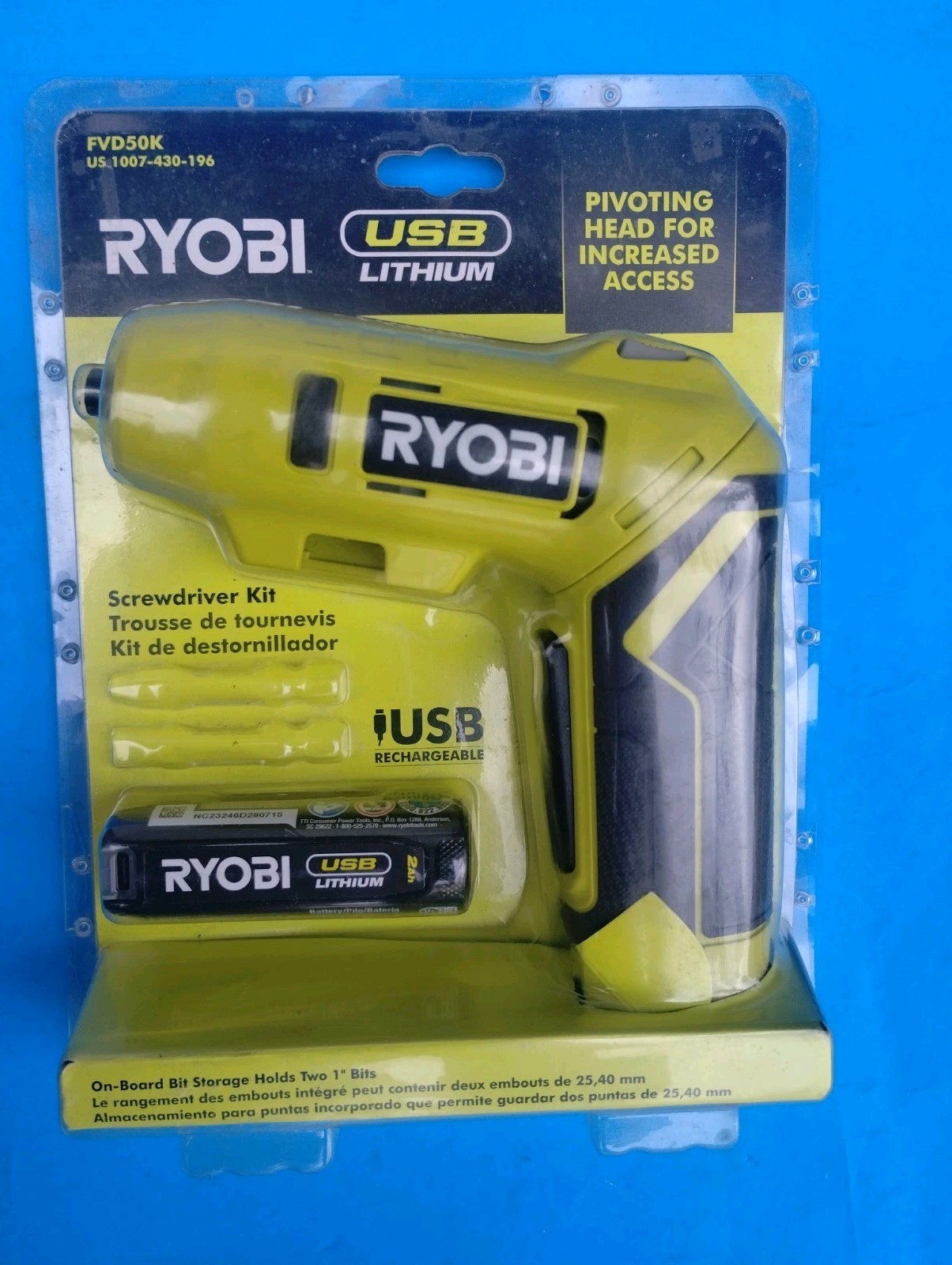 Ryobi FVD50K 4V USB Lithium Screwdriver Kit Green/Black Dual LED, Tested!