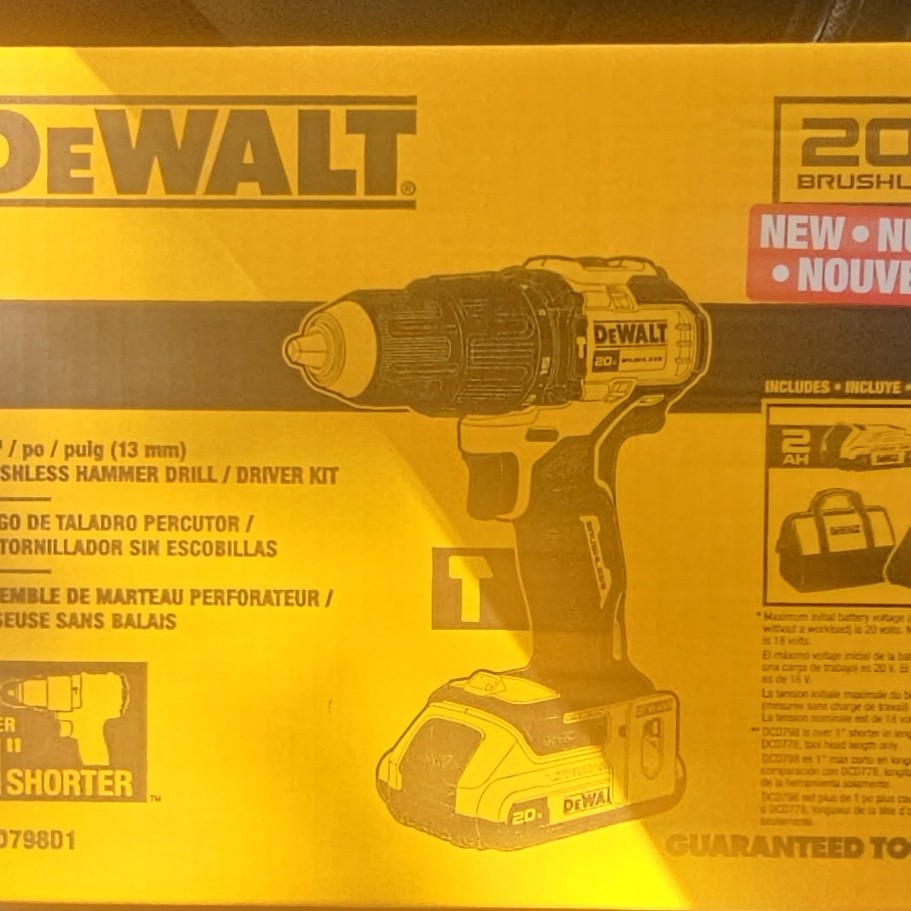 DEWALT DCD798D1 20V MAX XR Brushless Hammer Drill Driver Kit New in Box NIB
