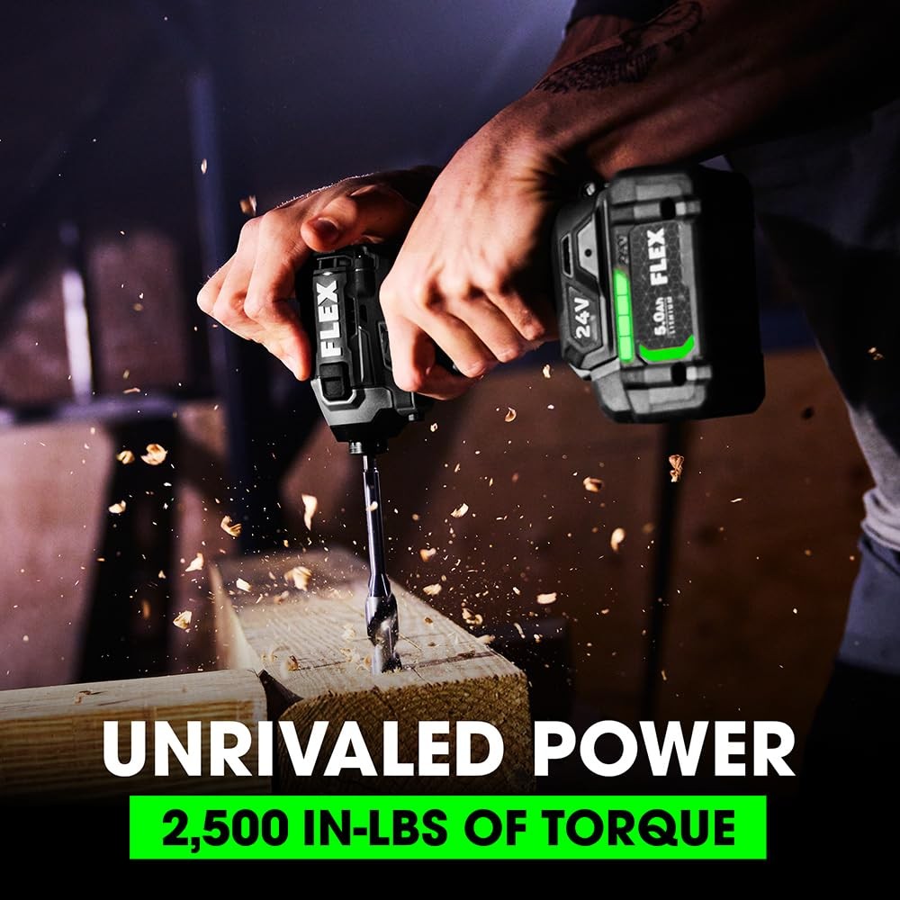 Cordless Impact Driver 24V 2500 In Lbs Brushless w 2.5Ah 5.0Ah FLEX FX1371A-2B