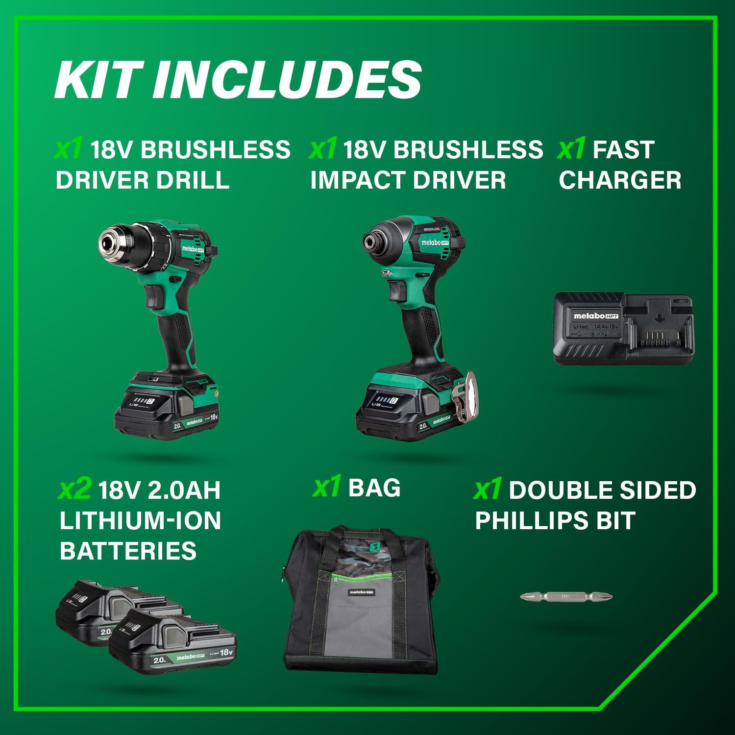 18V MultiVolt Cordless Brushless Driver Drill Impact Driver Combo Kit Power Tool
