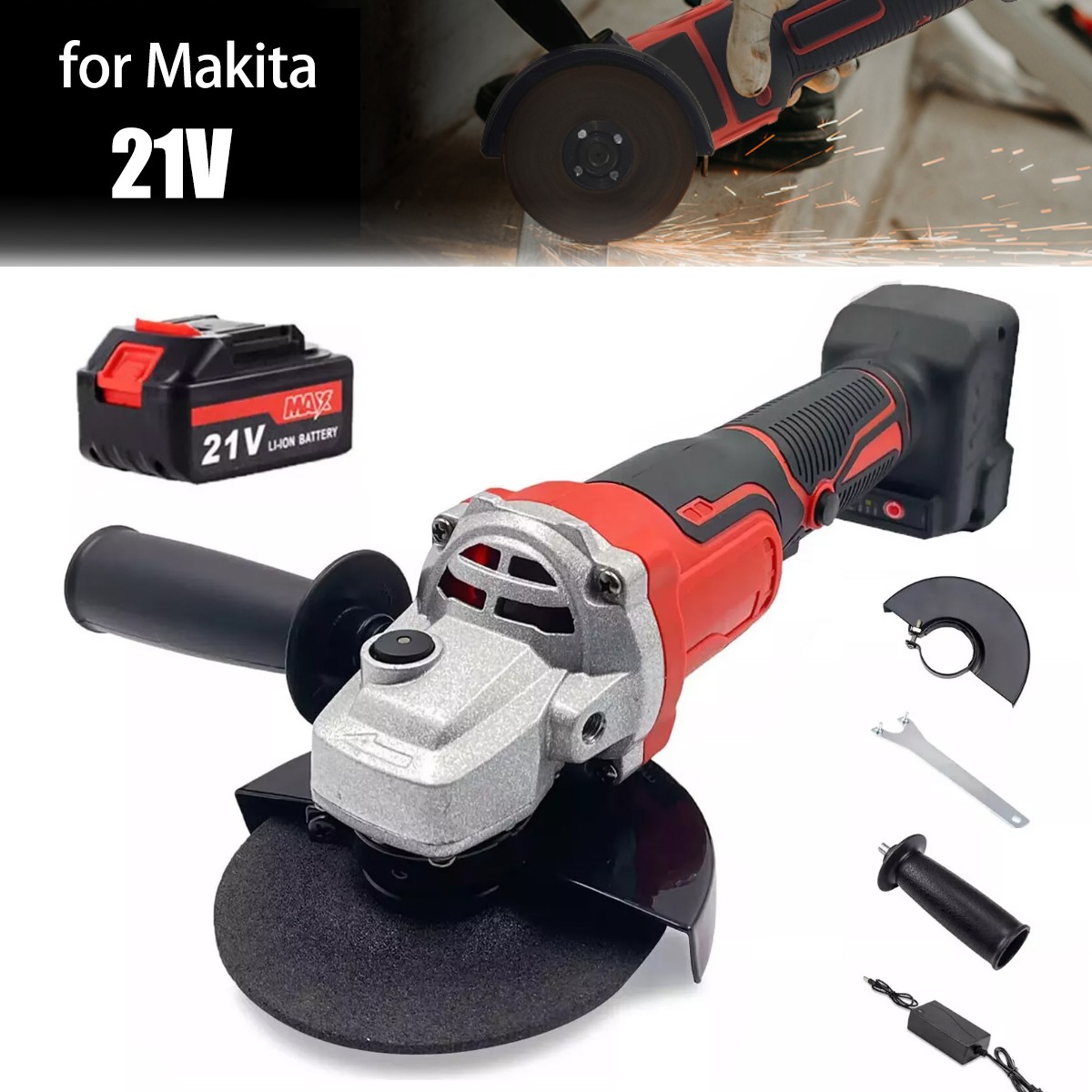 Cordless 4 1/2-Power Angle Grinder for Makita 21V Battery Brushless 11000 RPM US