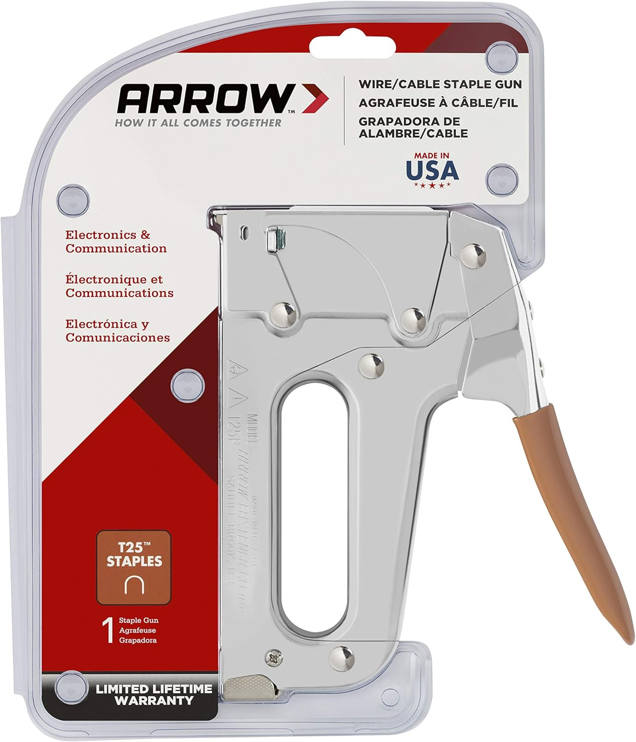 Arrow T25 Heavy Duty Staple Gun for Low Voltage Cables and Wires up to 1/4-Inch