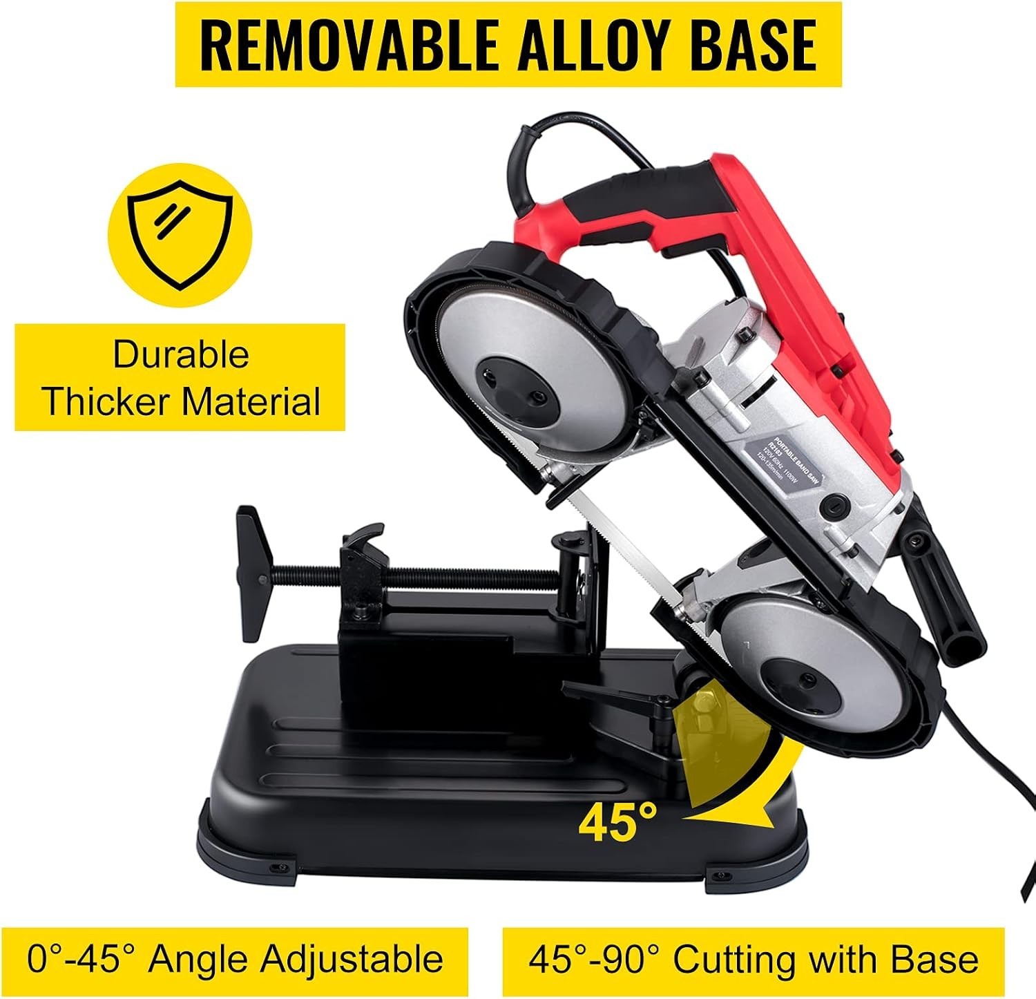 Variable Speed Portable Band Saw with Removable Steel Base – 1100W Capacity