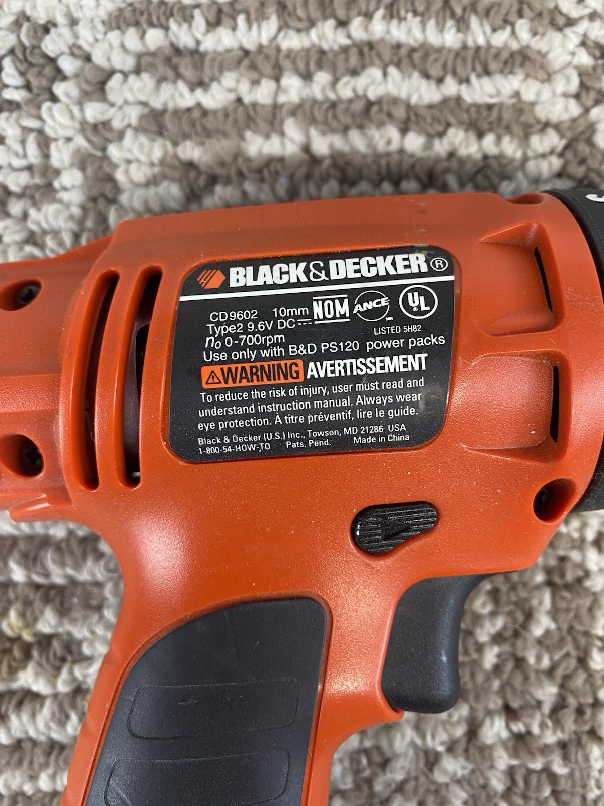 Black & Decker 9.6V Cordless Drill/Driver CD9602 Drill Bare Tool ~ Tested Works