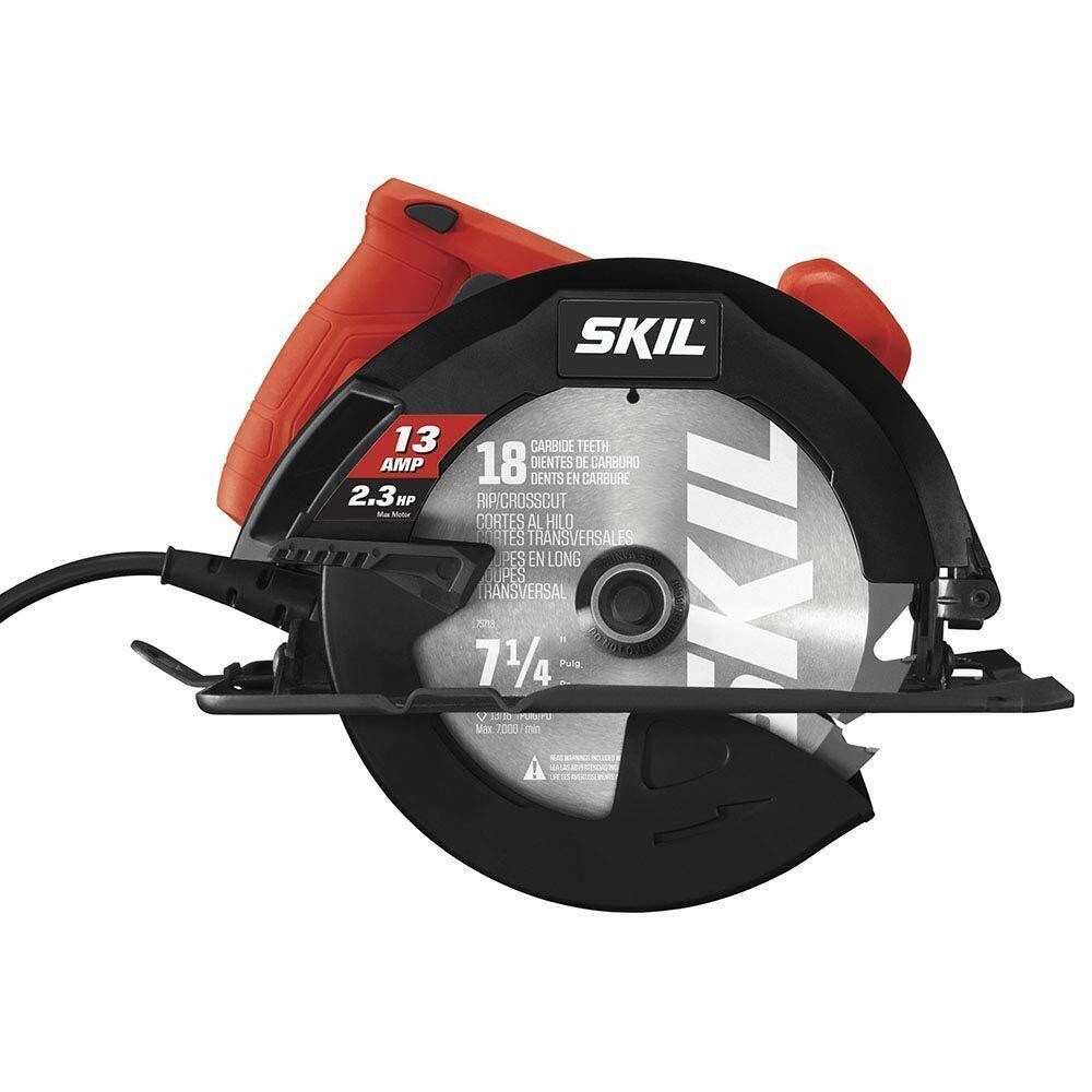 13-Amp 7-1/4&Prime; Corded Electric Circular Saw 51-Degree bevel w/positive stops Red
