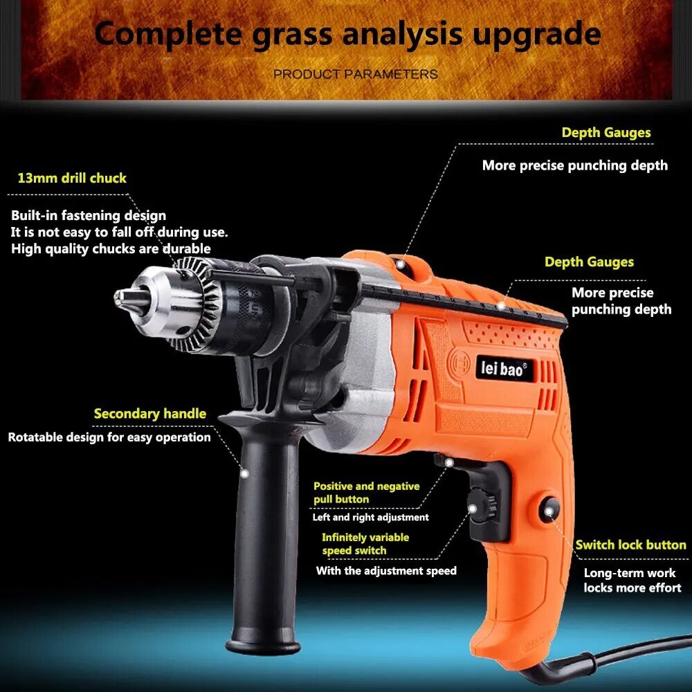 Electric Drill Hammer Impact Drill Adjustable Speed 220v 750W Rotary 3000r/min