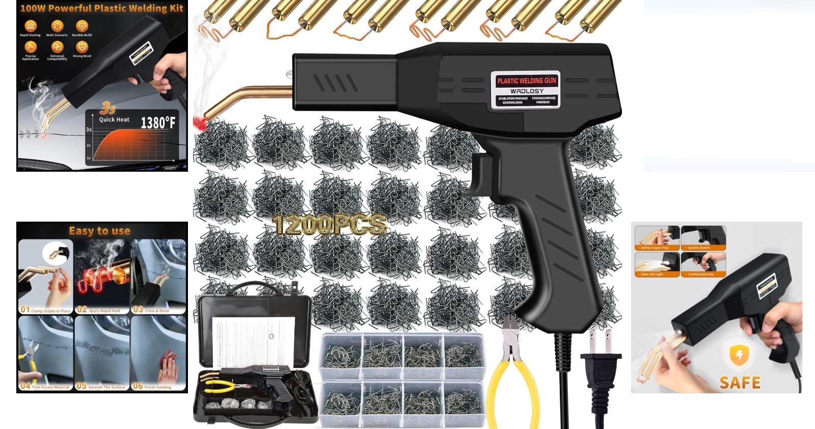 Plastic Welder Kit with Staples for Car Bumper Repair Portable DIY Tool