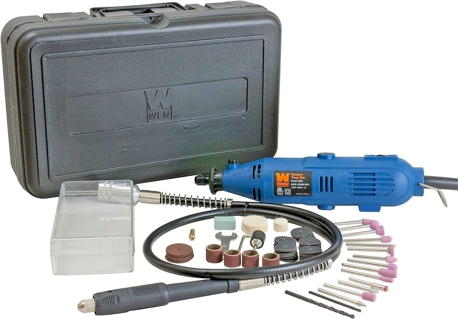 WEN Rotary Tool Kit w/ Flex Shaft Over 80 Accessories & 1amp Motor Carrying Case
