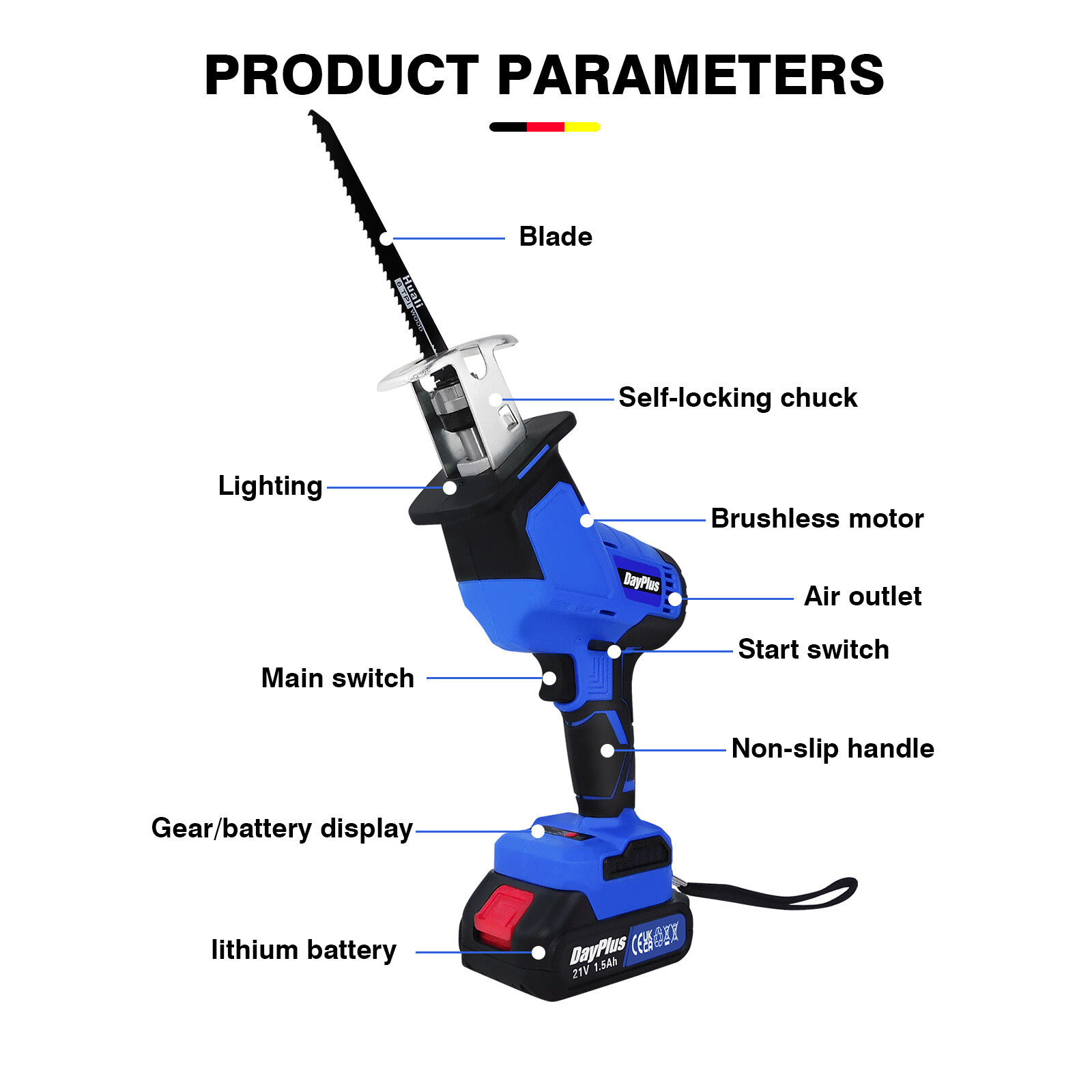 Cordless Compact Reciprocating Saw with Battery & Blades for Cutting Wood Metal