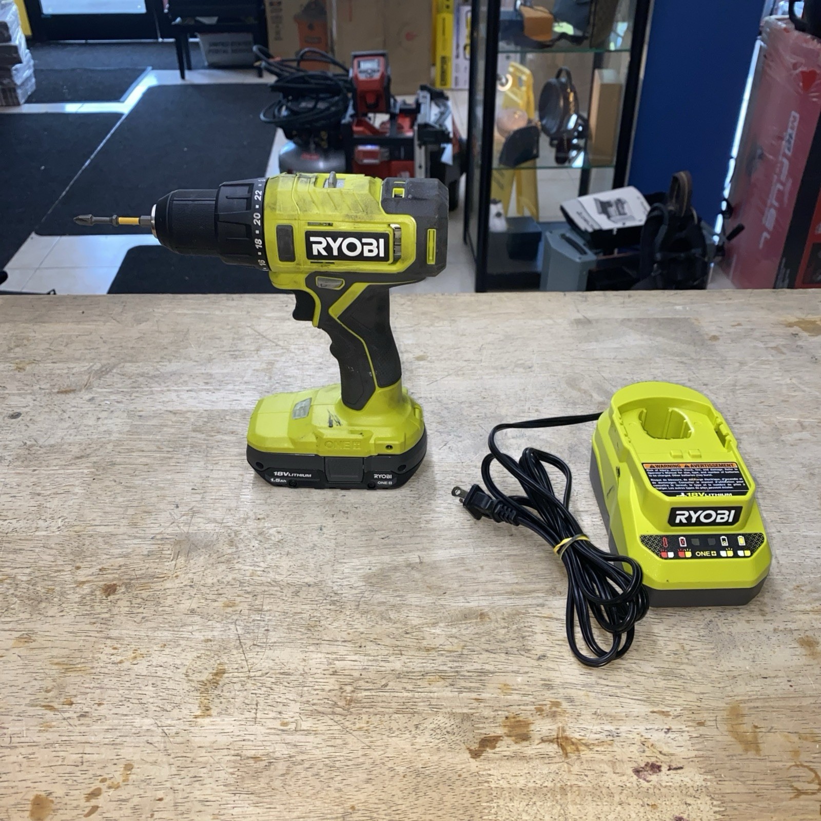 Ryobi ONE+ 18V 1/2 in Drill Driver Kit W/ 1.5 Ah Battery & Charger PCL206K1 Used