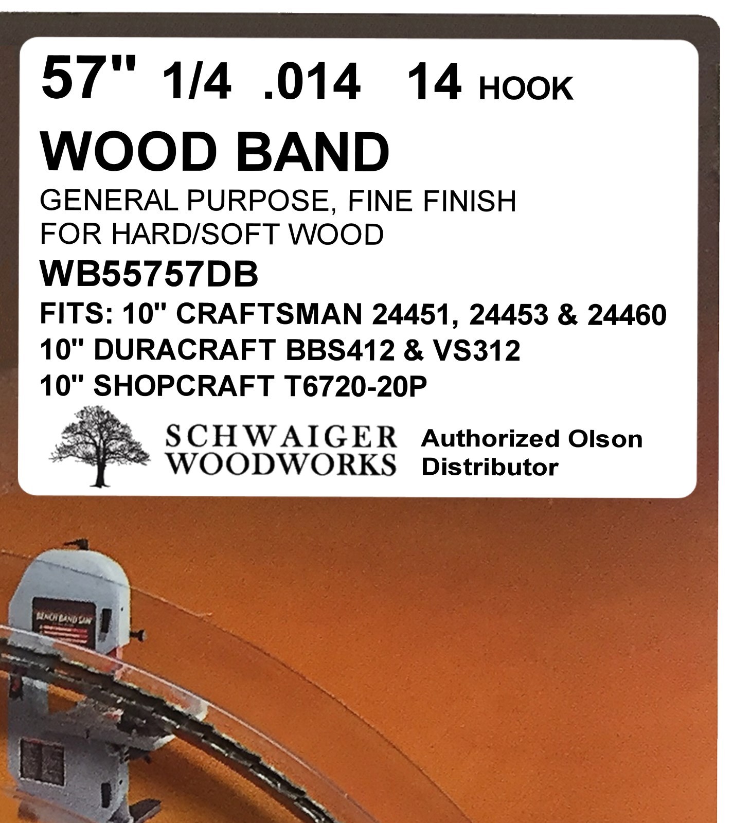 Olson Band Saw Blade 57&Prime; 56-7/8&Prime; inch x 1/4&Prime;, 14TPI for Craftsman, Shopcraft