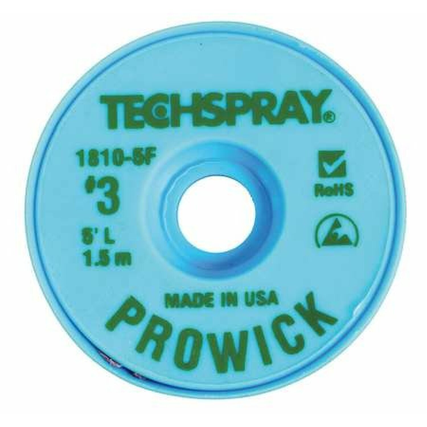 NTE Electronics 1810-5F Pro Wick Rosin Green #3 Braid ESD Safe Bobbin 5 Ft