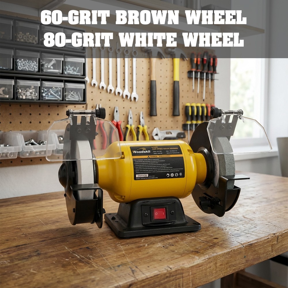 Woodskil 6 inch 1/3HP Low Speed Bench Grinder, 1750RPM Table Grinder for knife