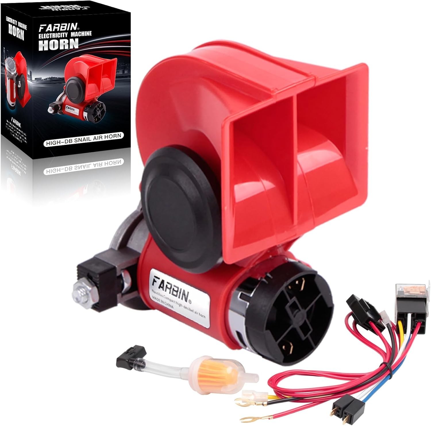 Compact Air Horn with Compressor Electric Car Horn 150db Super Loud 12V red