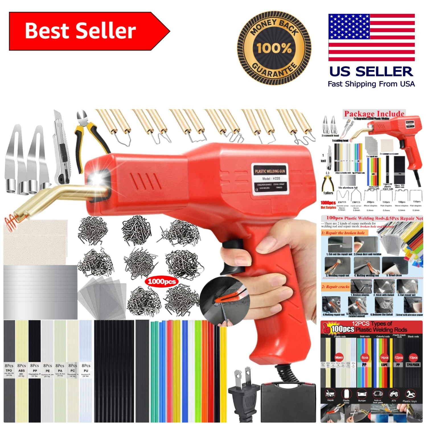 Rapid Heating 2-in-1 Plastic Welder – 1000PCS Staples, Ideal for Car Repairs