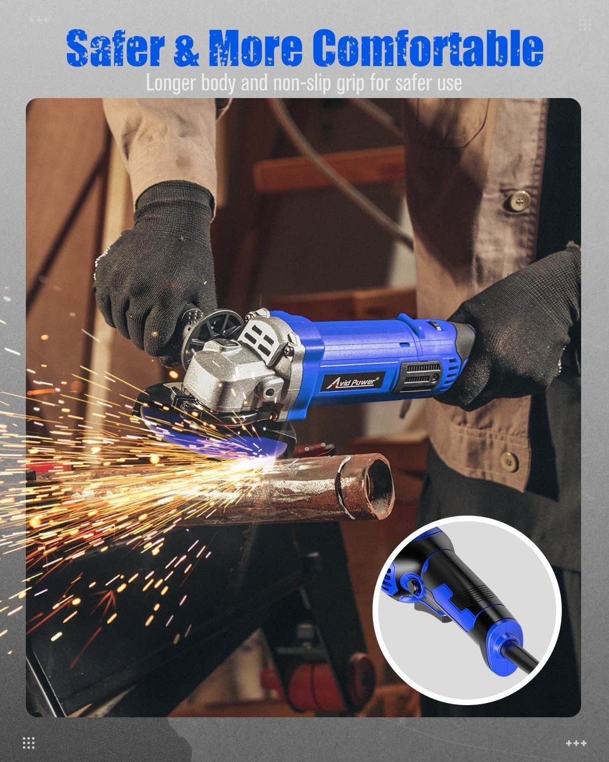 4-1/2 Inch 1000W Angle Grinder with Adjustable 7 Speeds & Safety Guard