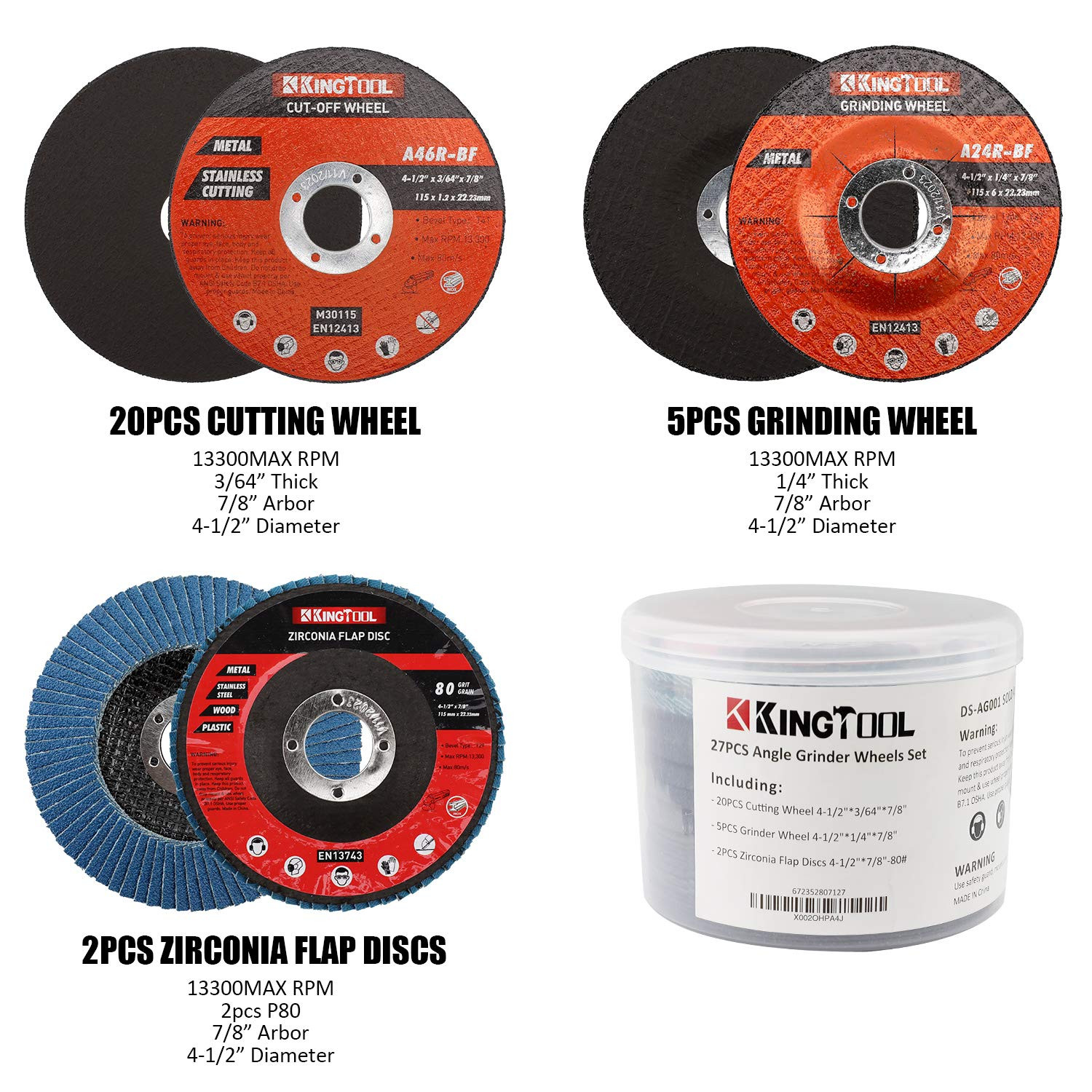 27Pcs Angle Grinder Wheel Set, Grinder Disc Set Includes 20Pcs Cutting Wheel, 5P