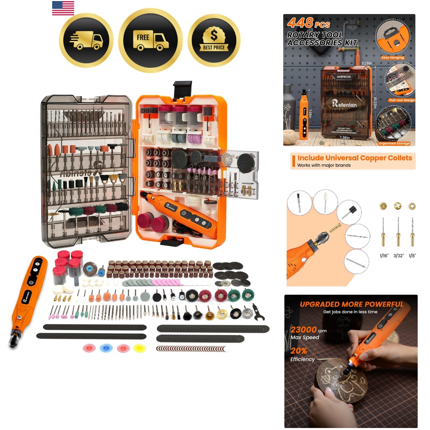 Rotary Tool Accessories Kit 448pcs Plus Cordless Rotary Tool 4V 5 Speeds