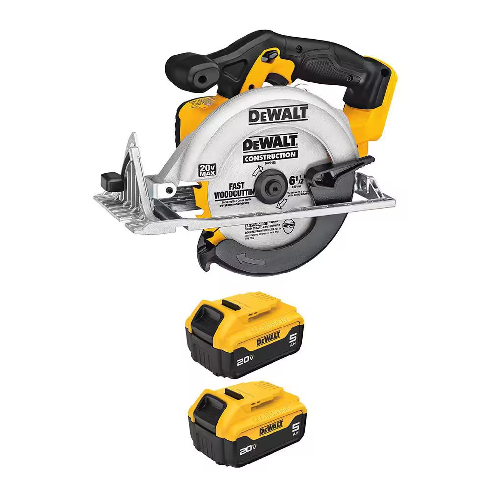 Dewalt 20V MAX 6.5 In. Circular Saw with (2) 5Ah Li-on Battery Packs