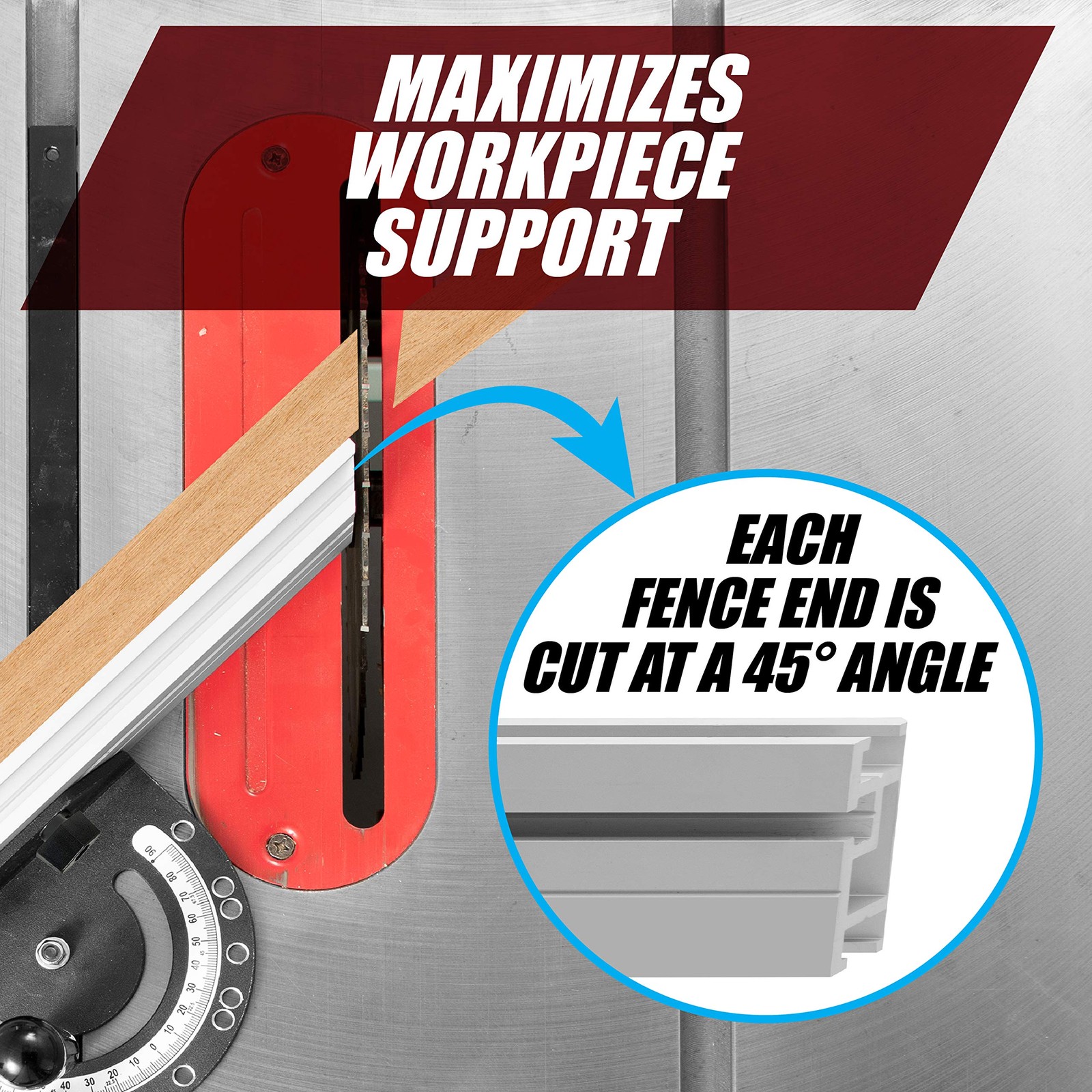 17&Prime; Aluminum Miter Gauge Fence with Flip Stop & Dual 17&Prime; Measuring Tapes