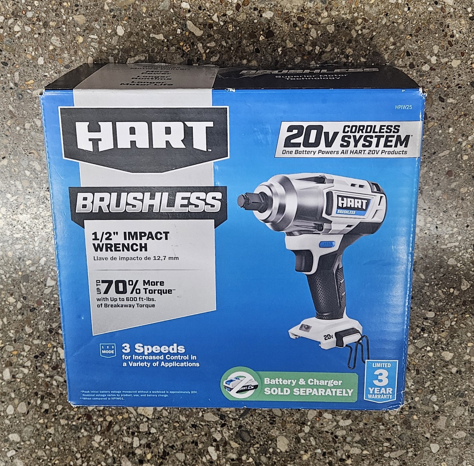 HART HPIW25 20-Volt 1/2&Prime; Battery-Powered Brushless Impact Wrench, 600 Ft-Lbs 🆕