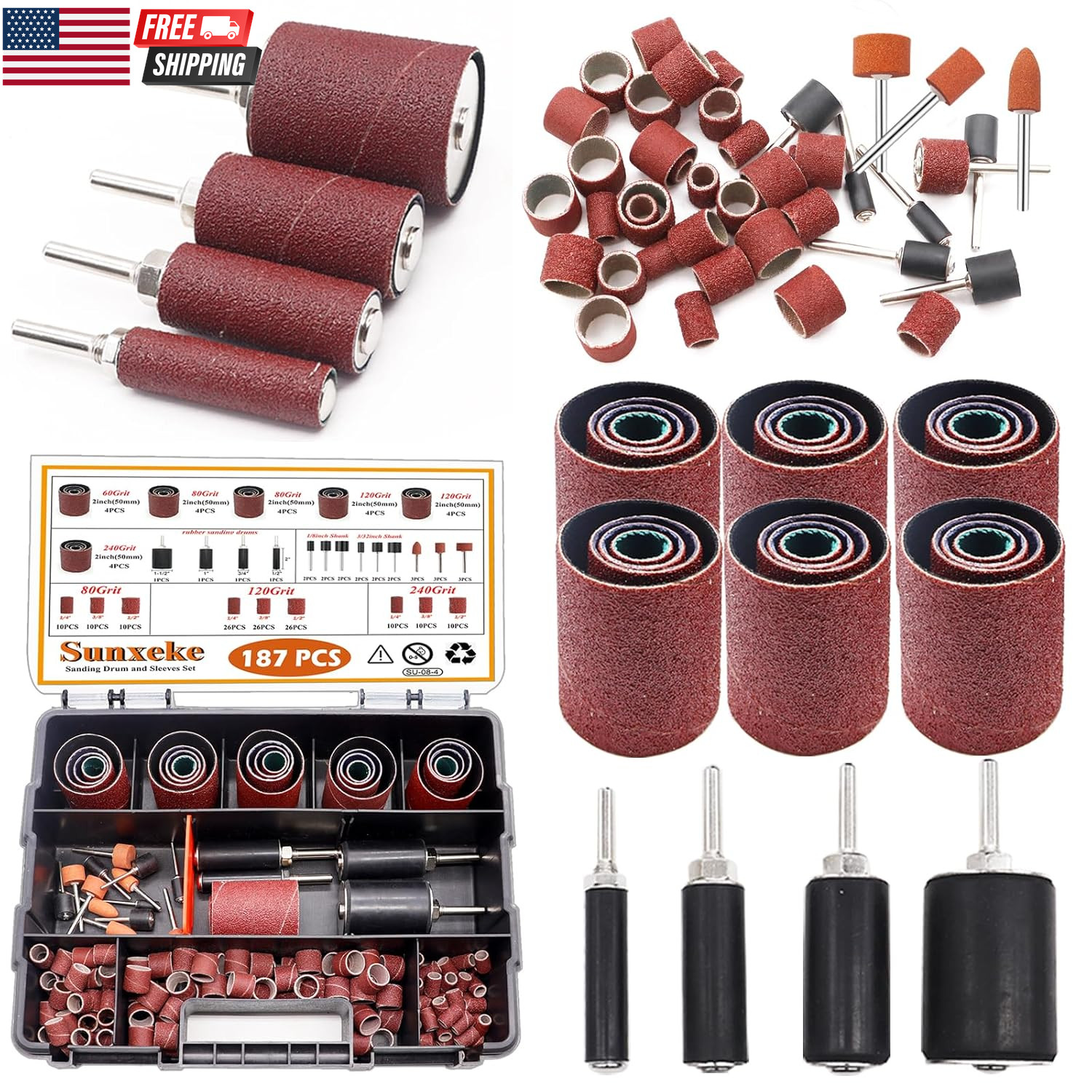 Sanding Drum Set for Most Rotary Tools-Includes 138 Aluminum Oxide Sanding Sleev