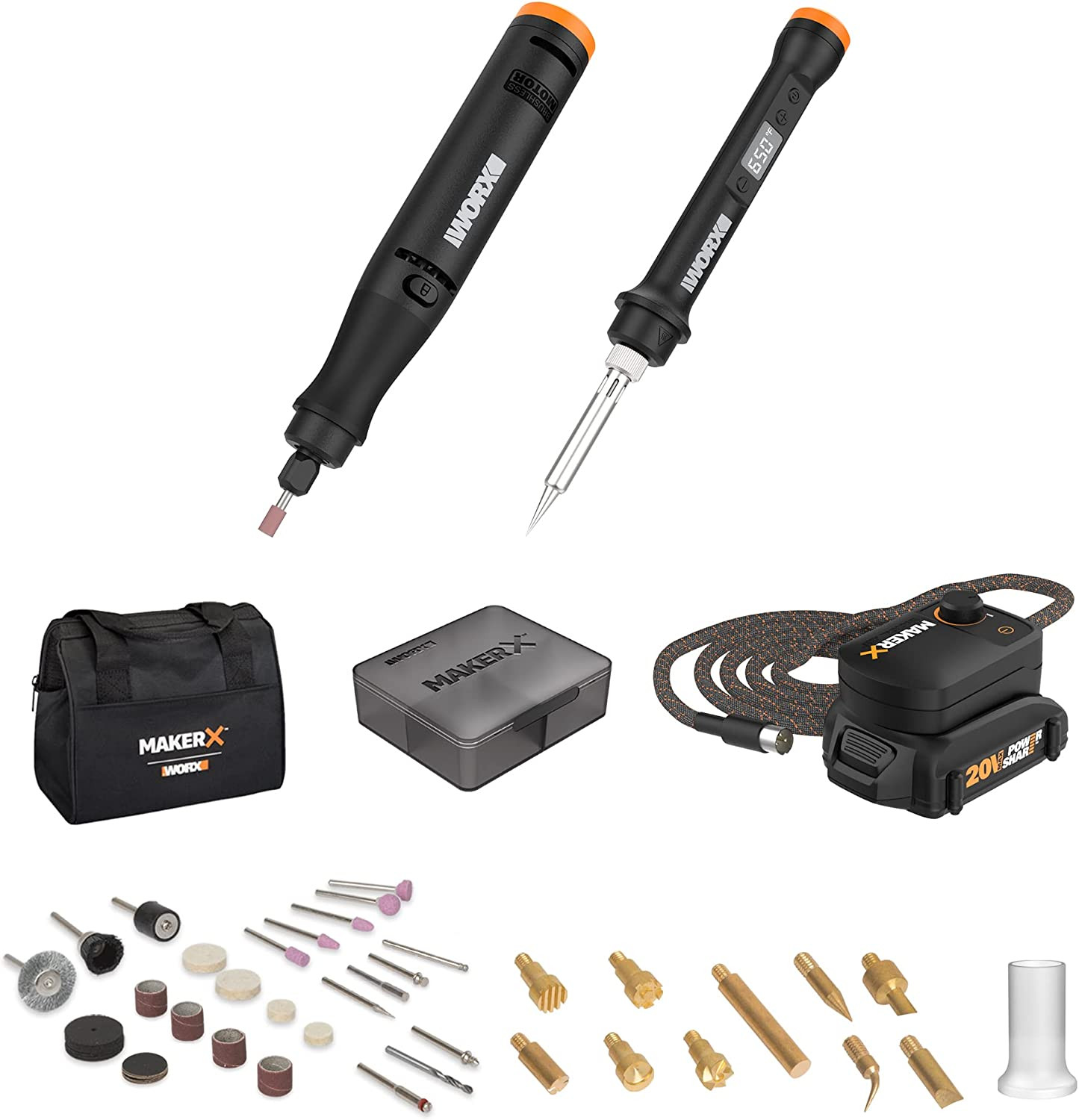 MAKERX WX988L 2Pc Crafting Tool Combo Kit – Rotary Tool + Wood & Metal Crafter