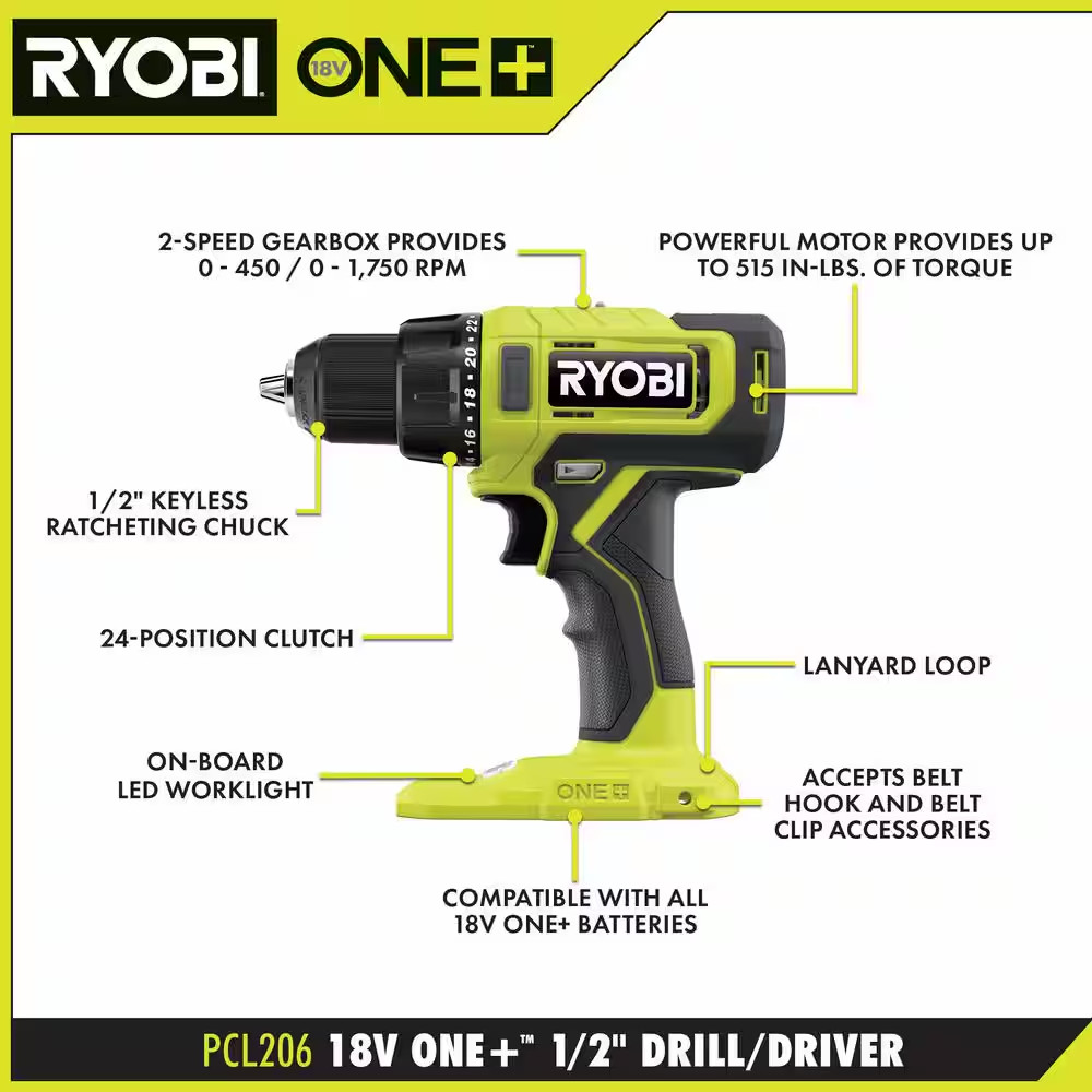 ONE+ 18V Cordless 2-Tool Combo Kit with Drill/Driver, Impact Driver, (2) 1.5 Ah