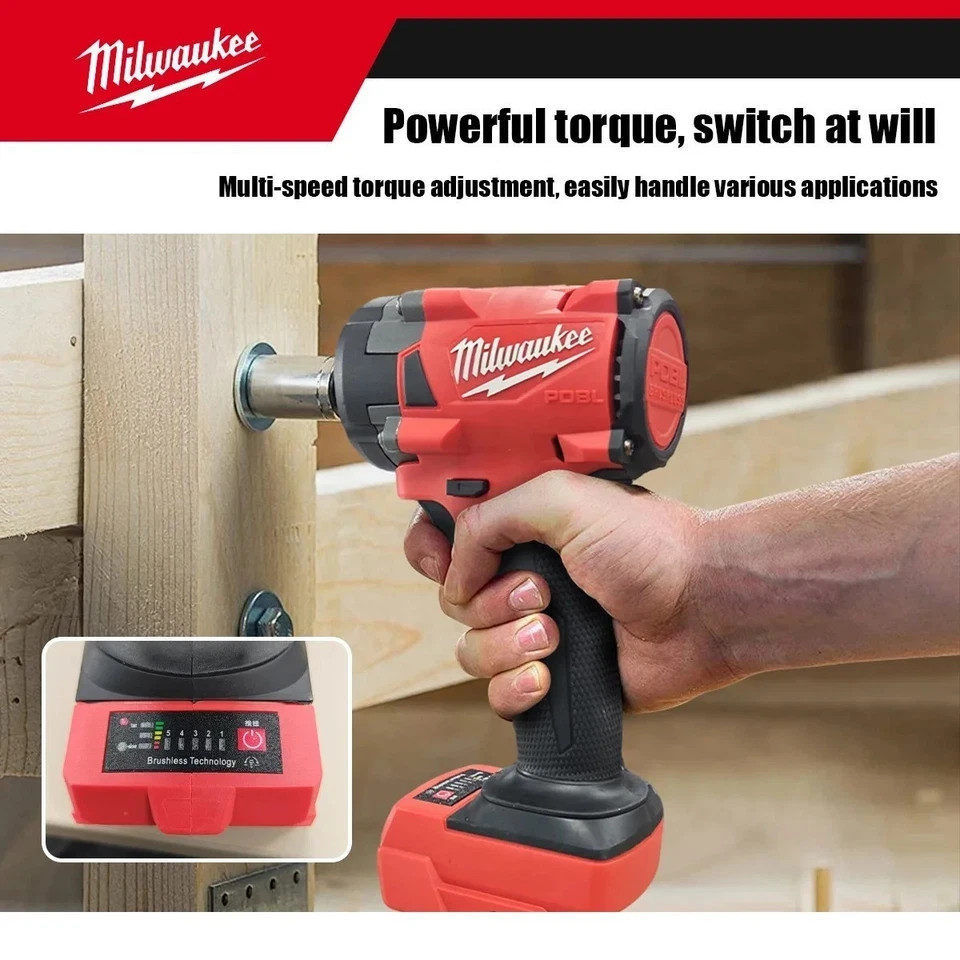 Milwaukee 400N Brushless Cordless 1/2 Electric Wrench Rechargable For 18V Batter